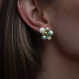 BERRY PEARL SPARKLE STUD EARRINGS - Sage Green