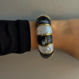 ROUND STONE ARMBAND Guld/Svart/Vit - Justerbart