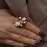 BERRY PEARL SPARKLE MAXI RING - Brun