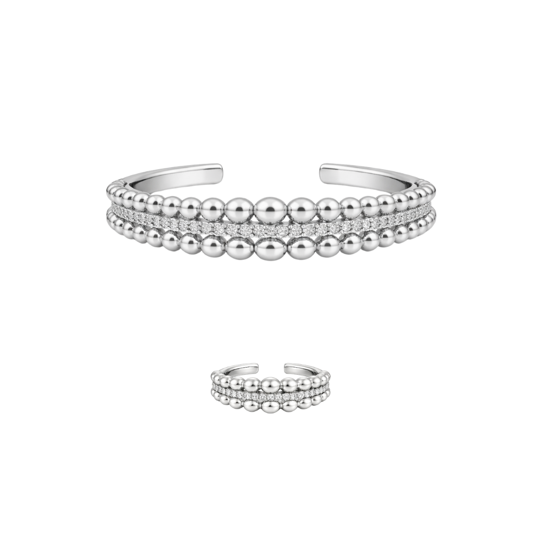 BUBBLE PAVÉ Ring + Cuff Armband Set