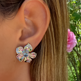 LA FLEUR CRYSTAL STUD EARRINGS - Blue