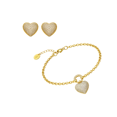 HEART OF PAVÉ Stud Örhängen + Armband Set