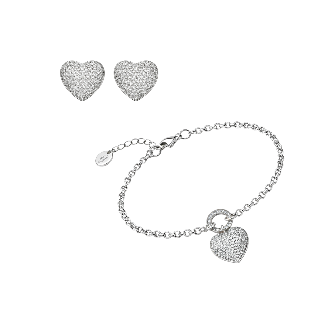 HEART OF PAVÉ Stud Örhängen + Armband Set