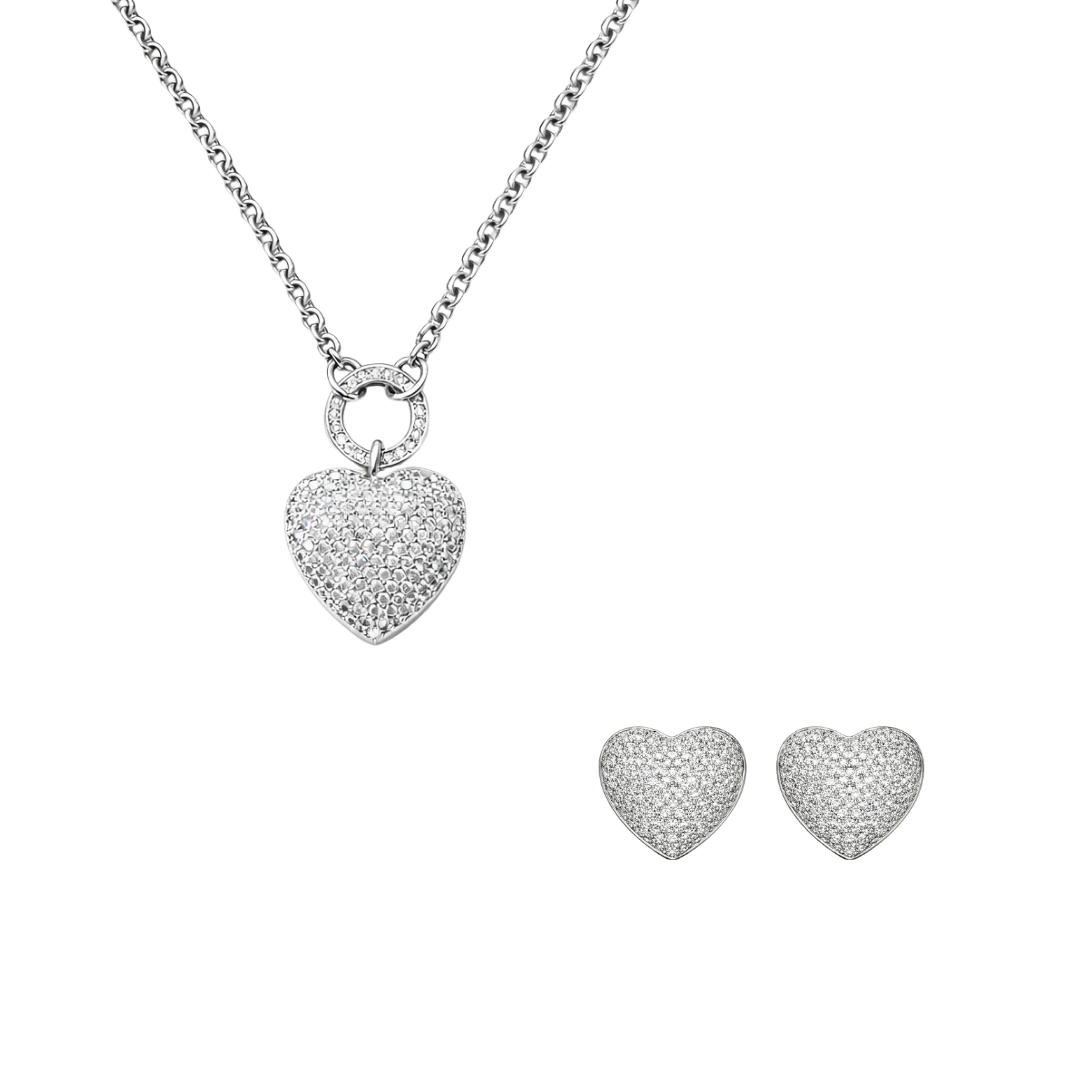 HEART OF PAVÉ Stud Örhängen + Halsband Set
