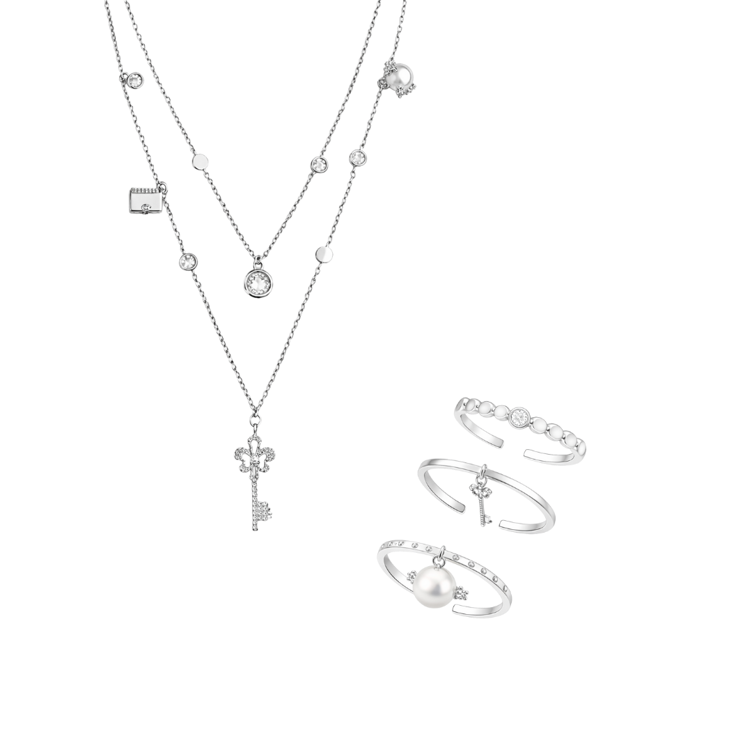 LUCKY CODE Halsband + 3-Pack Ringar Set