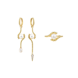 SCULPTURAL PEARL Hoop Örhängen + Ring Set