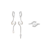 SCULPTURAL PEARL Hoop Örhängen + Ring Set