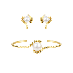 SCULPTURAL PEARL Stud Örhängen + Cuff Armband Set