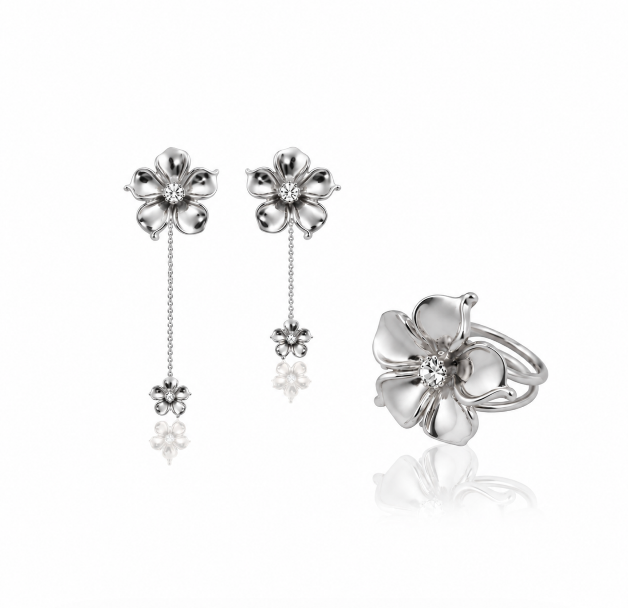 LA FLEUR SET Hanging earrings + Ring
