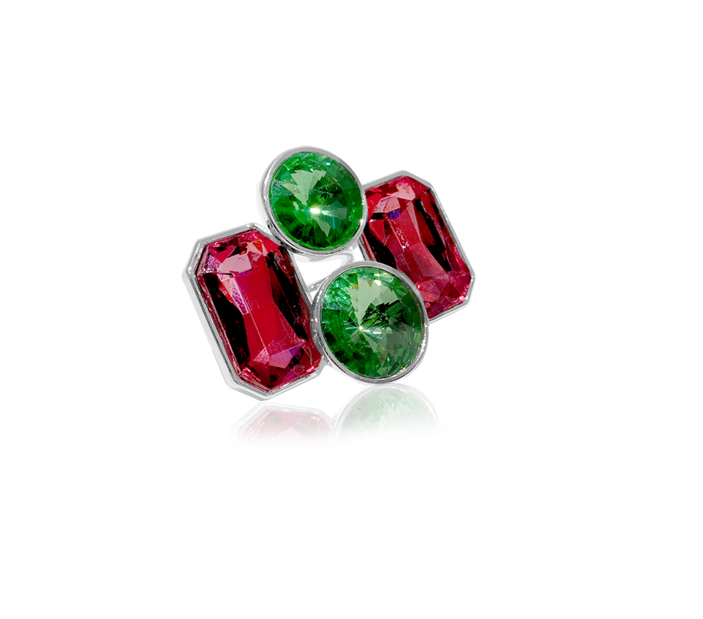 IOAKU X ZΛEK STUDIO - ILLUSION RING Silver/Red and Green Mix