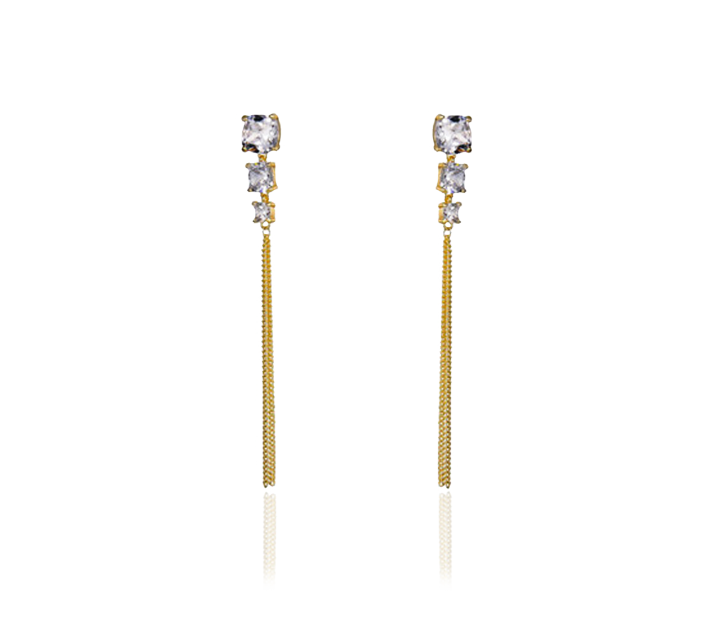 3 CRYSTALS WITH TASSEL EARRINGS White