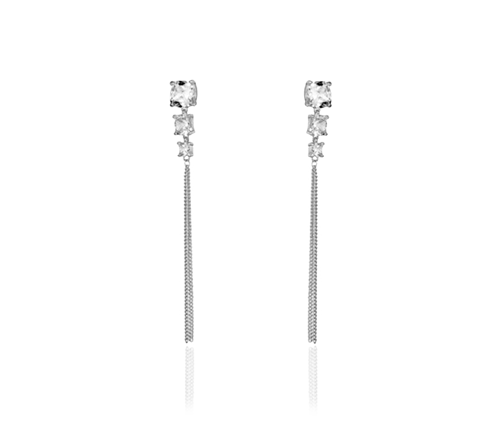 3 CRYSTALS WITH TASSEL EARRINGS White