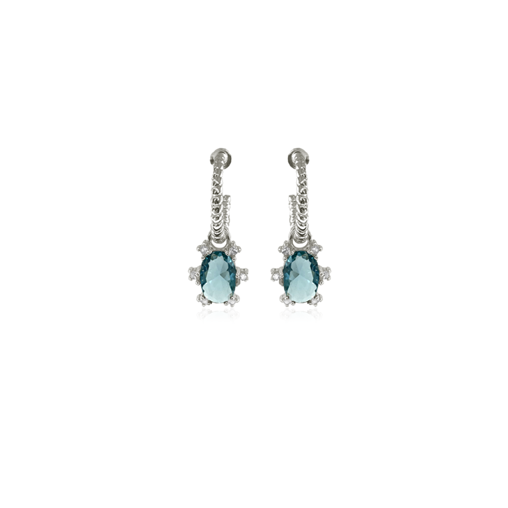 OVAL SUNSHINE CRYSTAL HOOP EARRINGS Sapphire Blue